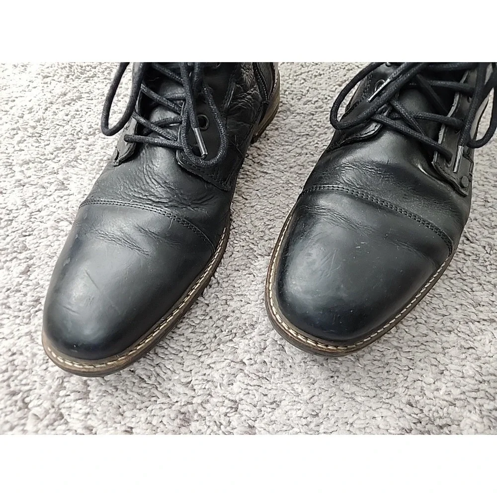 Bullboxer Leather Ankle Boots Mens 12 Black Leather Lace Up Side Zipper Cap Toe
